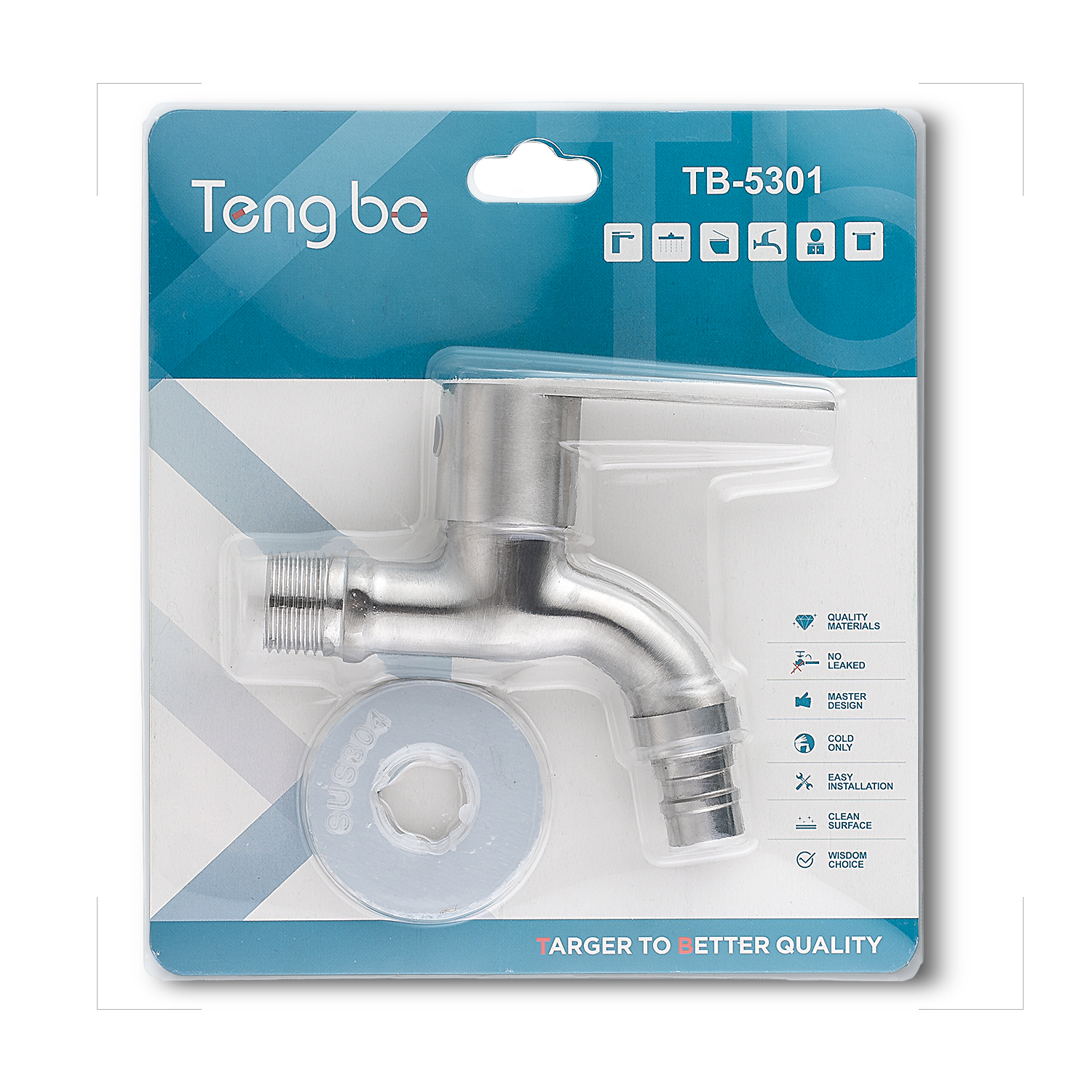 TB-5301 acier inoxydable sus 304 1/2 kran cabang air taman tembok mur bavoir robinets de robinet d'eau robinet de bibcock