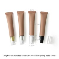 Tube cosmétique PE givré de 20g pour thé au lait, contenant souple avec tête en alliage de zinc, tête en céramique, pompe à vide, capuchon de rouge à lèvres
