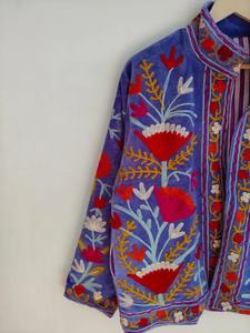 Classic Art Craft Indian Manufacture Boho <b>Velvet</b> Suzani Bomber <b>Jacket</b> Pockets Eco-Friendly Reversible for Winter Best Price - Product Image 5