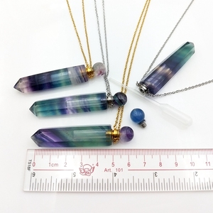 Classico colore naturale Fluorite pietra preziosa di cristallo proiettile olio essenziale fiala ciondolo collana Link gioielli ragazza bottiglia di profumo - Product Image 2