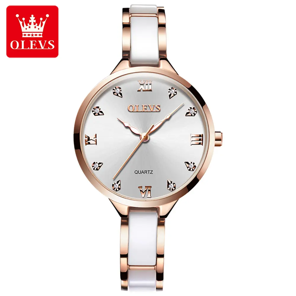 OLEVS 5872 Fashion Women Dress Gift Wristwatch Japan Movt Power Reserve Quartz Watch For Women Steel Belt Clock