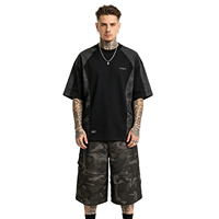 Shorts cargo courts pour homme, style patchwork camouflage, effet vieilli et enduit, design personnalisé, pour le sport et la course, ensemble de running