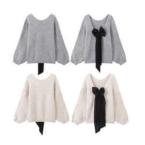 Maglione Oversize Casual da Donna con Maniche Lunghe e Dettaglio Fiocco, Maglia Tinta Unita Taglie Forti per Donna - Product Image 4