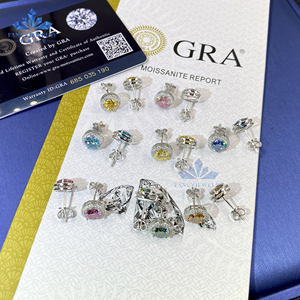 Giá bán buôn 6.5 mét moissanite Stud Bông tai Halo bông tai 925 sterling Silver Stud Iced out đầy màu sắc moissanite Bông tai - Product Image 3