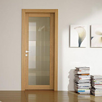 Porte en bois moderne avec insert en verre cannelé pour portes intérieures et design d'espace contemporain