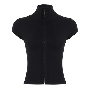 Top Corto de Punto Ajustado con Cuello Mao, Estilo Sexy, Camiseta Convertible con Botones, Impresión Digital Comprimida, Ajustable - Product Image 5