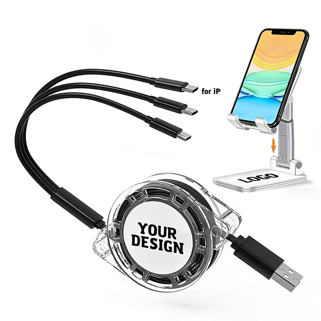 Wholesale Custom Logo Retractable 3 in 1 Charger Power Flat USB Cable Charging Mobile Phone USB Charger for Gift Promotional
