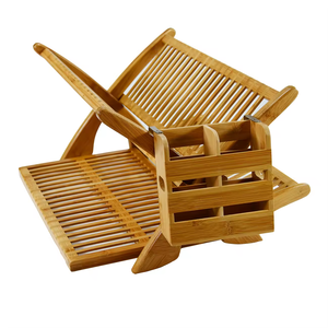 Support d'assiettes de cuisine en bambou pliable à 2 niveaux Armoires PC <span class=keywords><strong>Égouttoir</strong></span> d'évier à un niveau Plateau de rangement pour le séchage Organisateur de présentation - Product Image 5
