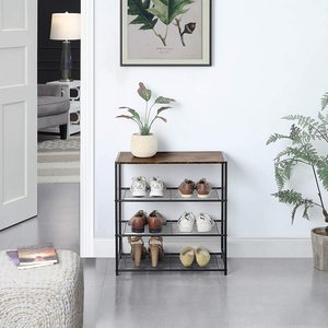 <strong>Shoe</strong> Storage Shelf With MDF Top Board and 4-Tier Metal <strong>Shoe</strong> <strong>Rack</strong>, All-Metal <strong>Shoe</strong> Tower <strong>Rustic</strong> Brown - Product Image 2