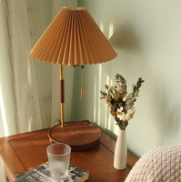 Lampe de table nordique en métal avec interrupteur à tirette LED, abat-jour en tissu, interrupteur à tirette dimmable E27, lumière d'ambiance décorative pour salon et chambre à coucher