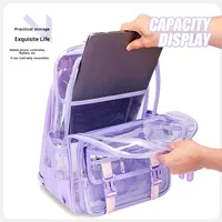Sac à dos en PVC transparent en nylon de style dessin animé, imperméable, avec fermeture éclair, tendance, pour les élèves du primaire, du collège et du lycée