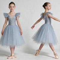 Robe tutu de ballet à sequins étincelants pour femmes, longueur cheville, robe de tutu de ballet, manches longues en lycrial pour enfants