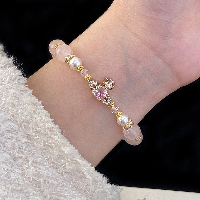 R2488 natural pink crystal pearl, 16cm length, 0.8cm beads