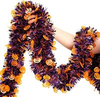 Guirlande de 2 m pour Halloween avec citrouille orange, araignée noire, chauve-souris violette, guirlande torsadée métallique pour décoration de fête intérieure et extérieure