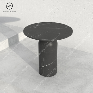 Mesa auxiliar de lujo moderna con tapa de mármol blanco y negro de alto brillo para el centro de la sala de estar y el dormitorio - Product Image 4