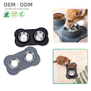 गर्म बिक्री अनुकूलन योग्य लोगो सिलिकॉन स्टेनलेस स्टील वाटरप्रूफ पालतू चटाई गैर-रिसाव पोर्टेबल डबल कुत्ते बिल्ली हड्डी का आकार कटोरा - Product Image 1