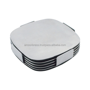 Sous-verre en argent pour la décoration de table, sous-verre carré en aluminium métallique avec support, sous-verre en liège métallique - Product Image 1