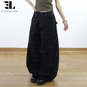 Pantalons <span class=keywords><strong>chino</strong></span> baggy en sergé sur mesure LARSUR, jambe incurvée en forme de sabre, taille haute, coupe décontractée, pantalon en denim pour femmes - Product Image 3