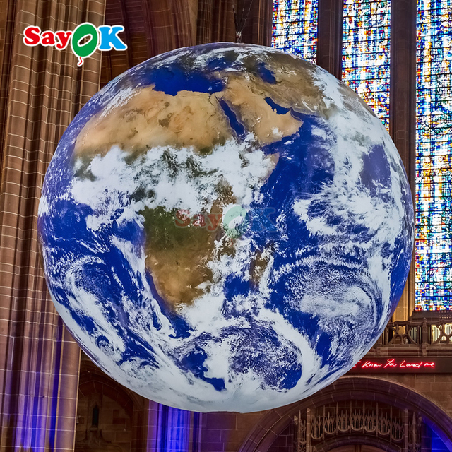 Sayok Large Led Inflatable Hanging Planets Balloons Inflatable Earth Ball Globe for Advertising Concert Stage Decoration
