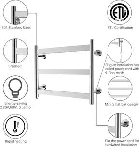 <span class=keywords><strong>Sèche</strong></span>-<span class=keywords><strong>serviettes</strong></span> chauffant à 3 barres, <span class=keywords><strong>sèche</strong></span>-<span class=keywords><strong>serviettes</strong></span> mural à brancher, chauffe-<span class=keywords><strong>serviettes</strong></span> <span class=keywords><strong>électrique</strong></span> brossé, porte-<span class=keywords><strong>serviettes</strong></span> chauffant - Product Image 6