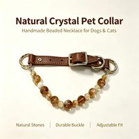 Collier pour animaux de compagnie en cristal naturel en gros, élégant collier perlé, en cuir PU réglable pour chats et petits chiens, usage quotidien