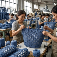 Sac en paille traditionnel chinois fait main, polyester, broderie personnalisée, élégant gris-bleu, grande capacité pour de multiples occasions