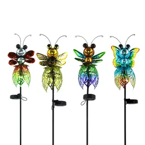 Metal Bee Libélula Borboleta Solar LED Stake luz Decoração Ao Ar Livre Para Pátio Quintal