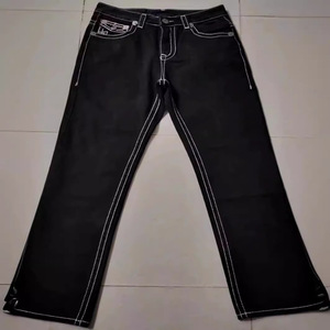 Jeans délavés style américain pour le commerce électronique transfrontalier, coupe droite, taille mi-haute, avec motif <span class=keywords><strong>Bouddha</strong></span> religieux en fil épais blanc - Product Image 4