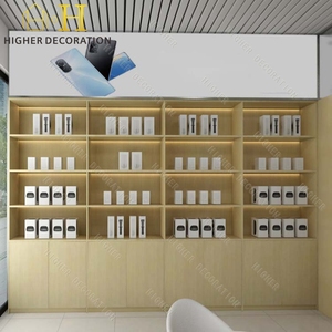 Diseño de tienda de teléfonos móviles, Mostrador de exhibición de vidrio templado personalizado, accesorio de <span class=keywords><strong>madera</strong></span> para teléfono móvil, vitrina para tienda de teléfonos - Product Image 3