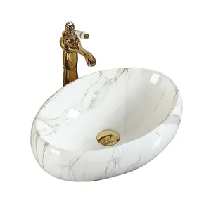 Tarpul lavandino ovale di lusso in marmo porcellana controsoffitto Ware vaso lavabo da bagno in ceramica vanità lavabo lavabo