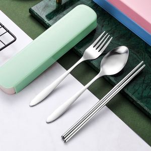 Hot Sales Stainless Steel Portable Tableware Cutlery Fork Spoon Chopsticks 3pcs Flatware Dinnerware Silverware Set With <b>Gift</b> <b>Box</b> - Product Image 4