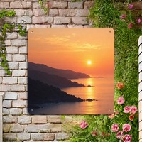 Peinture sur panneau en aluminium Paysage océanique au coucher du soleil Décoration murale en métal Impression artistique en aluminium Carré 20 cm