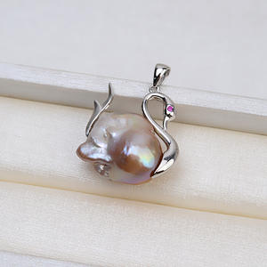 Pendentif baroque en argent S925 fait à la main Wenchi, forme spéciale, base creuse, double face, grosse perle de cygne, 1444, collier DIY - Product Image 4