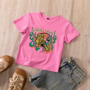 FOXA Women's Crop <b>Top</b> <b>Tiger</b> <b>Print</b> Pink Short Sleeve Crew Neck Y2K Aesthetic T Shirt 100% Cotton - Product Image 3