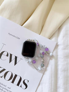 YUSSLAB Cinturino Unico per <span class=keywords><strong>Apple</strong></span> <span class=keywords><strong>Watch</strong></span> S9/iWatch 8/7/6/5/4/SE Viola Placcato <span class=keywords><strong>Argento</strong></span> Anticato Braccialetti con Perline Fiore di Gerbera Religioso - Product Image 3