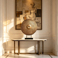 Sculpture abstraite en fer forgé sur mesure en forme de disque de monnaie, statue de table, ornement décoratif d'intérieur pour hôtel, villa, entrée, par un designer