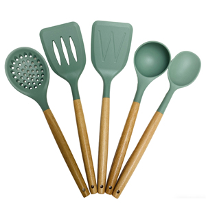 厨房配件 不粘耐热 5 件套硅胶炊具套装 带木柄 - Product Image 4