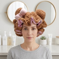 Bonnet de nuit en peluche doublé satin, anti-frisottis, protection des cheveux bouclés et épais, ajustable, motif ours en peluche, lavable, cadeau SPA