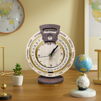 Horloge de bureau en bois rustique, antique, rétro, vintage avec affichage de calendrier perpétuel rotatif