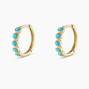 High Quality Fashion Jewellery 925 Sterling Silver 18k Gold Plated Turquoise Huggie Hoop Earrings Women