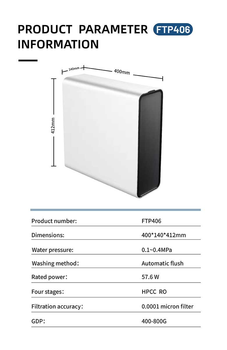 Filterpur 400G 600G 800G 2 stages undercounter ro pipeline water purifier cabinet