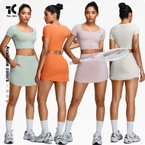 Summer New Yoga Clothes Short Sleeve Set Women's Fashion Simple Sports Skirt Suit Casual Sports A-Line Culottes 2 Piece Yoga Set