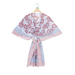 Soft Pure Cotton Eco-friendly Natural Waist Floral Block Print V-neck Sleeveless Short <b>Kaftan</b> Dress Be Moms <b>Beach</b> Cover - Product Image 1