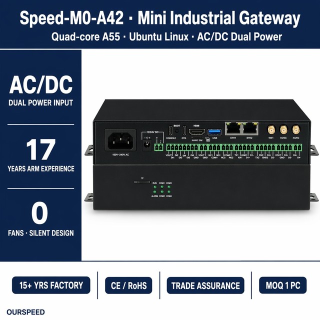 OURSPEED Speed M04-A62 Linux Industrial IoT Quad-core A55 Ubuntu Gateway 4 Serial 6DI 2DO China Origin for Remote Data