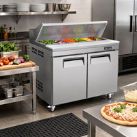 Nouvelle station de préparation de salades et pizzas réfrigérée de style hôtelier, double porte, contrôle numérique de la température, refroidissement électrique par air