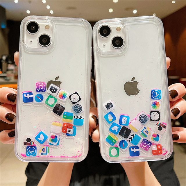 Liquid Floating Apps Mobile case for iphone 14 13 12 11 Pro Max