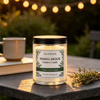 Bocaux à bougies en verre transparent avec couvercles noirs, étiquettes en forme de feuille verte pour la décoration de patio, les fêtes de jardin et les arrangements de table en extérieur