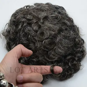 Cabelo humano toupee com cabelo cinza para homens