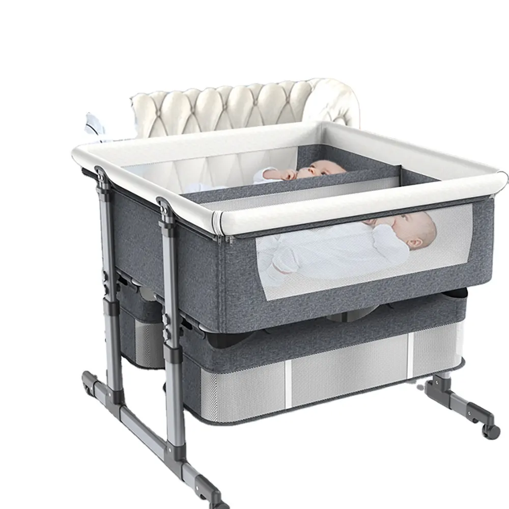 थोक उच्च गुणवत्ता जुड़वां बच्चे पालना बिस्तर पोर्टेबल और आसान Foldable बच्चे खाट बिस्तर के बगल में Cribs बच्चे पालना बिस्तर