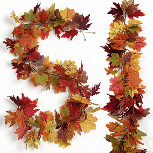 Guirlande de feuilles d'érable artificielles d'automne Ningxiang 100cm-200cm, fleur en soie, décoration d'Halloween pour la maison - Product Image 1